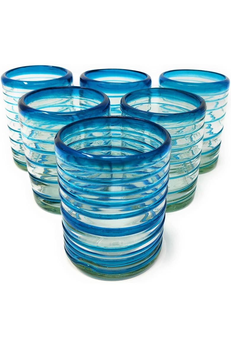 Tumbler Glasses with Spiral  - Set of 6 Tumbler, Alternate, color, Aqua