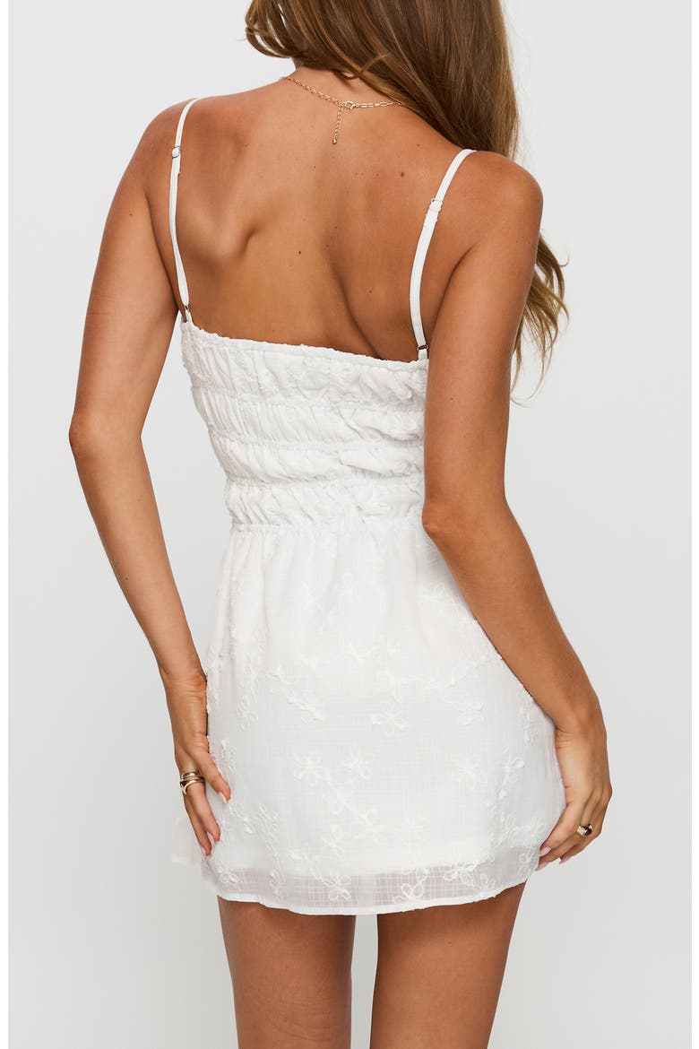 Stick Around Embroidered Shirred Mini Sundress, Alternate, color, WHITE