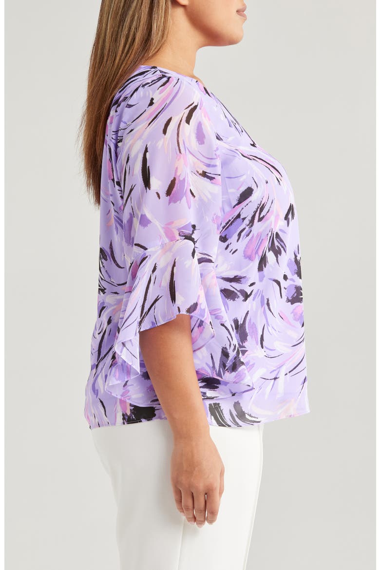 Floral Ruffle Sleeve Chiffon Top, Alternate, color, LAVENDER MIST MULTI