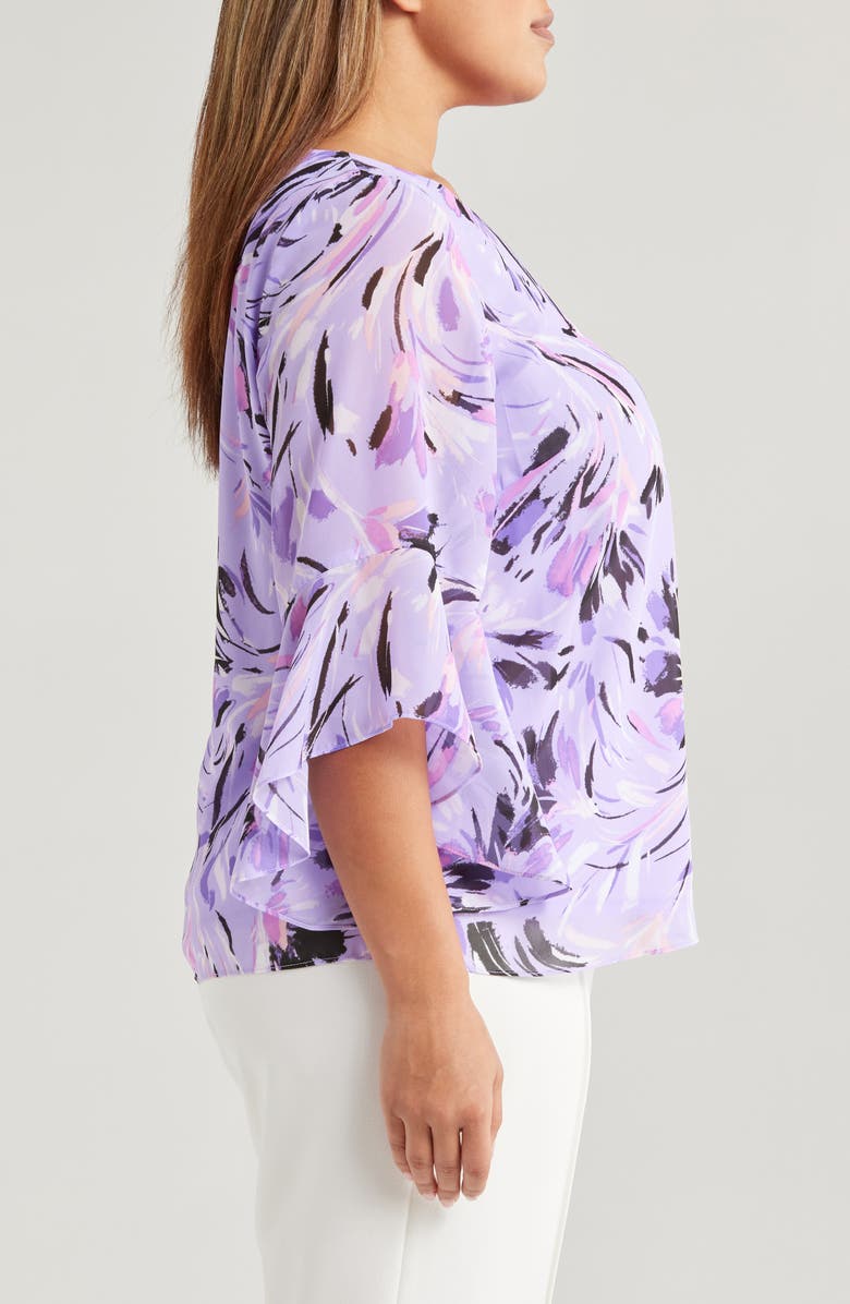 KASPER Floral Ruffle Sleeve Chiffon Top, Alternate, color,