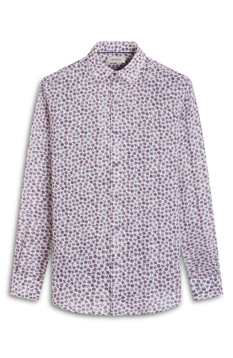 Bugatchi Julian Shaped Fit Linen Button-Up Shirt, Alternate, color, Sand