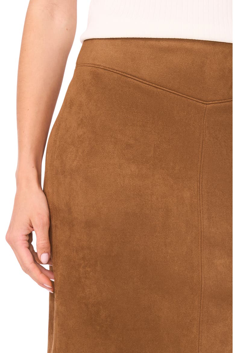 Waistband Seam Detail Faux Suede Midi Skirt, Alternate, color, RICH COGNAC