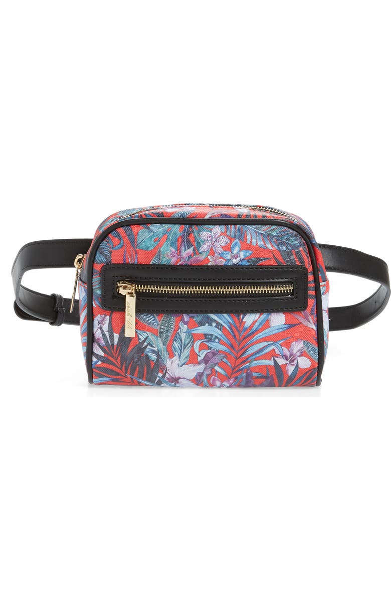 Mali + Lili Lacey Floral Convertible Vegan Leather Belt Bag, Main, color,