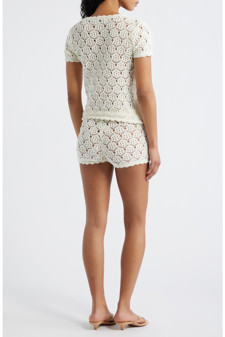 Sun Still Shines Pointelle Stitch Button-Up Top & Shorts, Alternate, color, WHITE