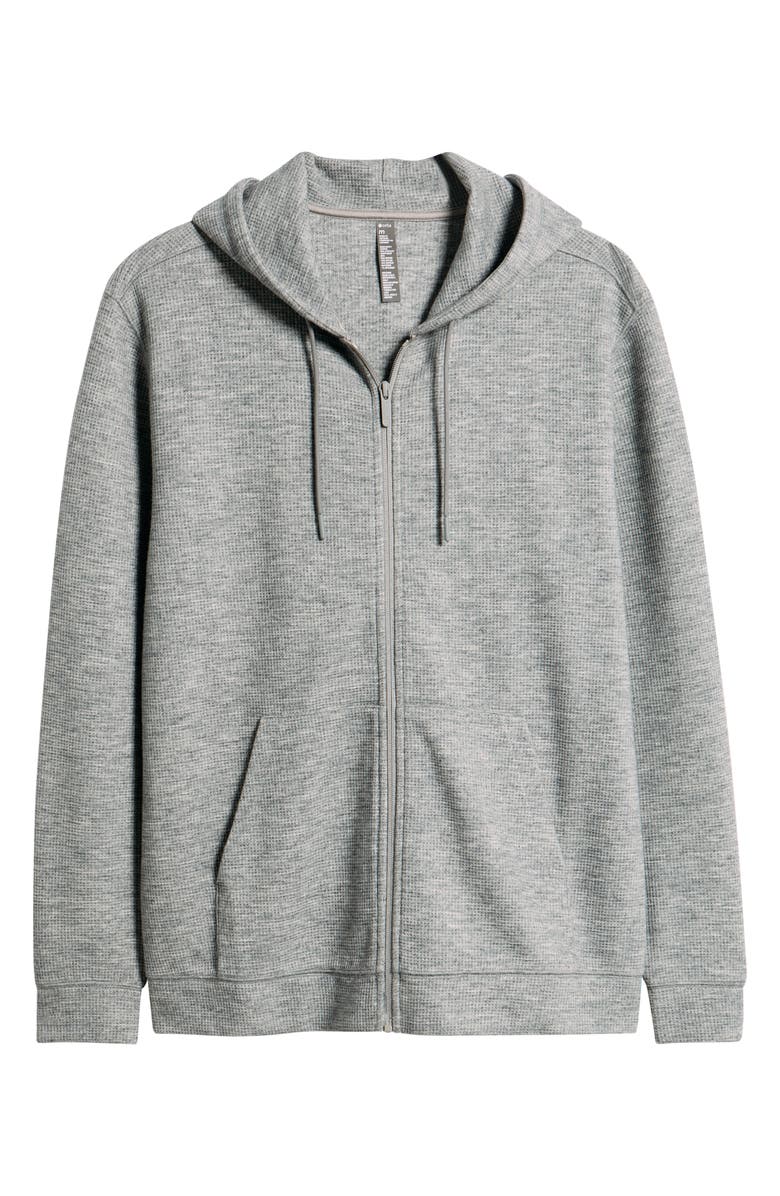 Zella Waffle Knit Zip-Up Hoodie, Alternate, color, Grey Heather