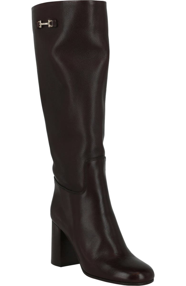 FERRAGAMO Ovidio Knee High Leather Boot, Main, color, Dark Brown