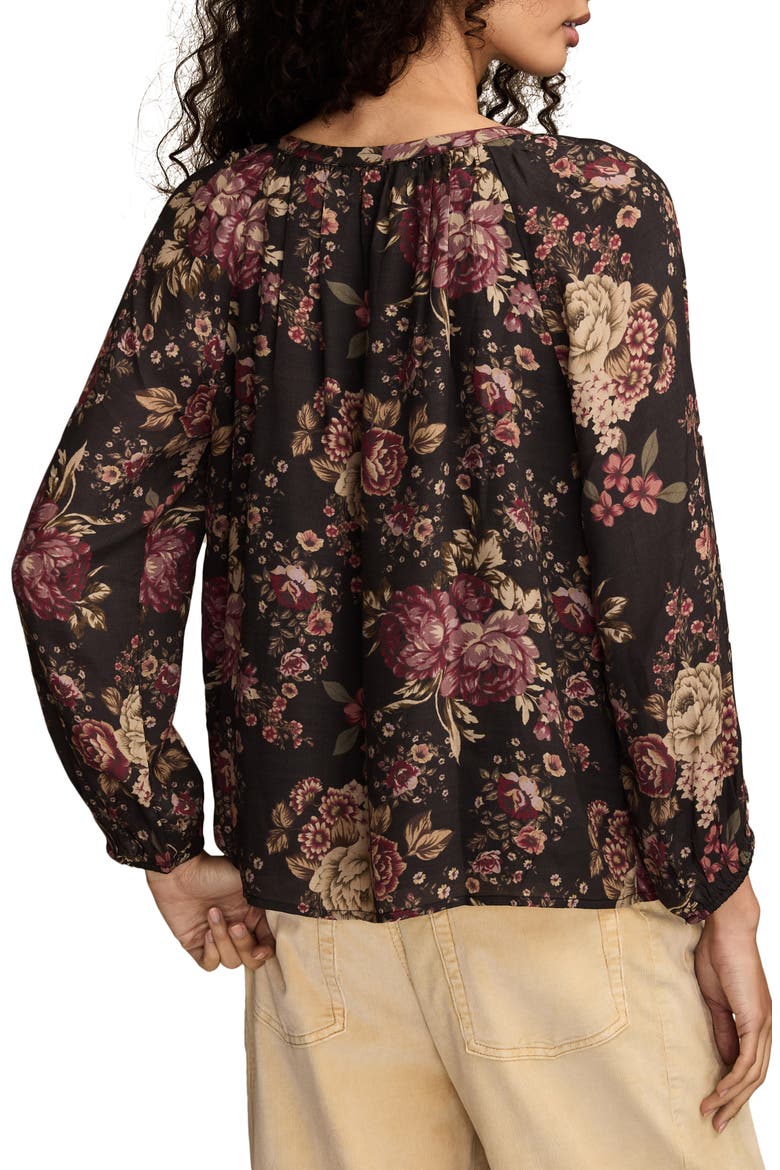Floral Print Tie Neck Top, Alternate, color, BLACK/ MULTI