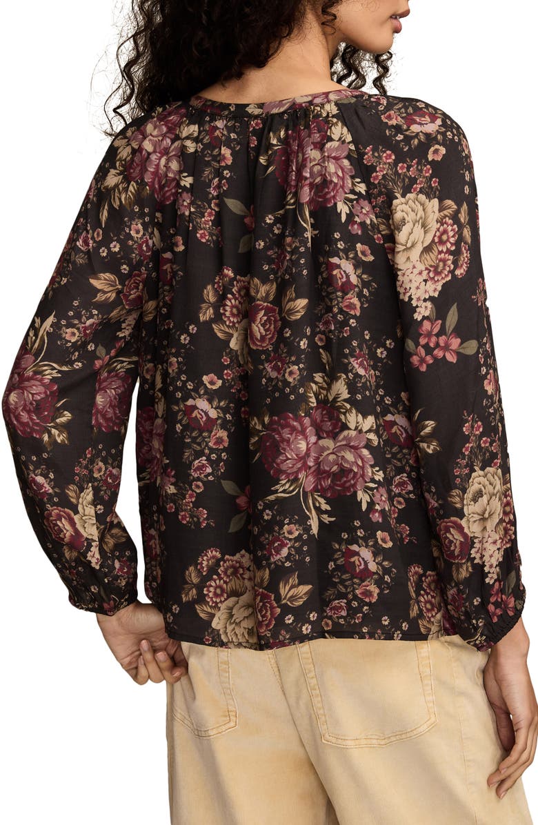 Lucky Brand Floral Print Tie Neck Top, Alternate, color, Black/ Multi