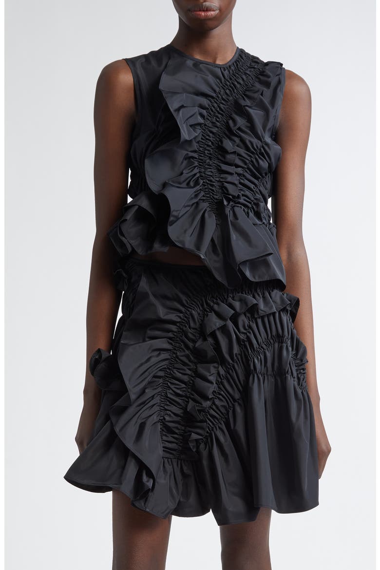 Geo Smocked Faille Peplum Top, Main, color, BLACK