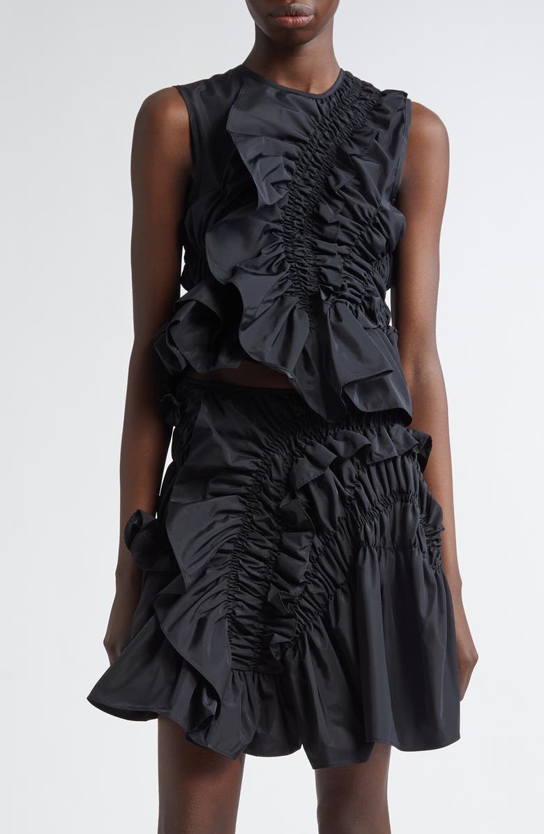 Cecilie Bahnsen Geo Smocked Faille Peplum Top, Main, color, Black