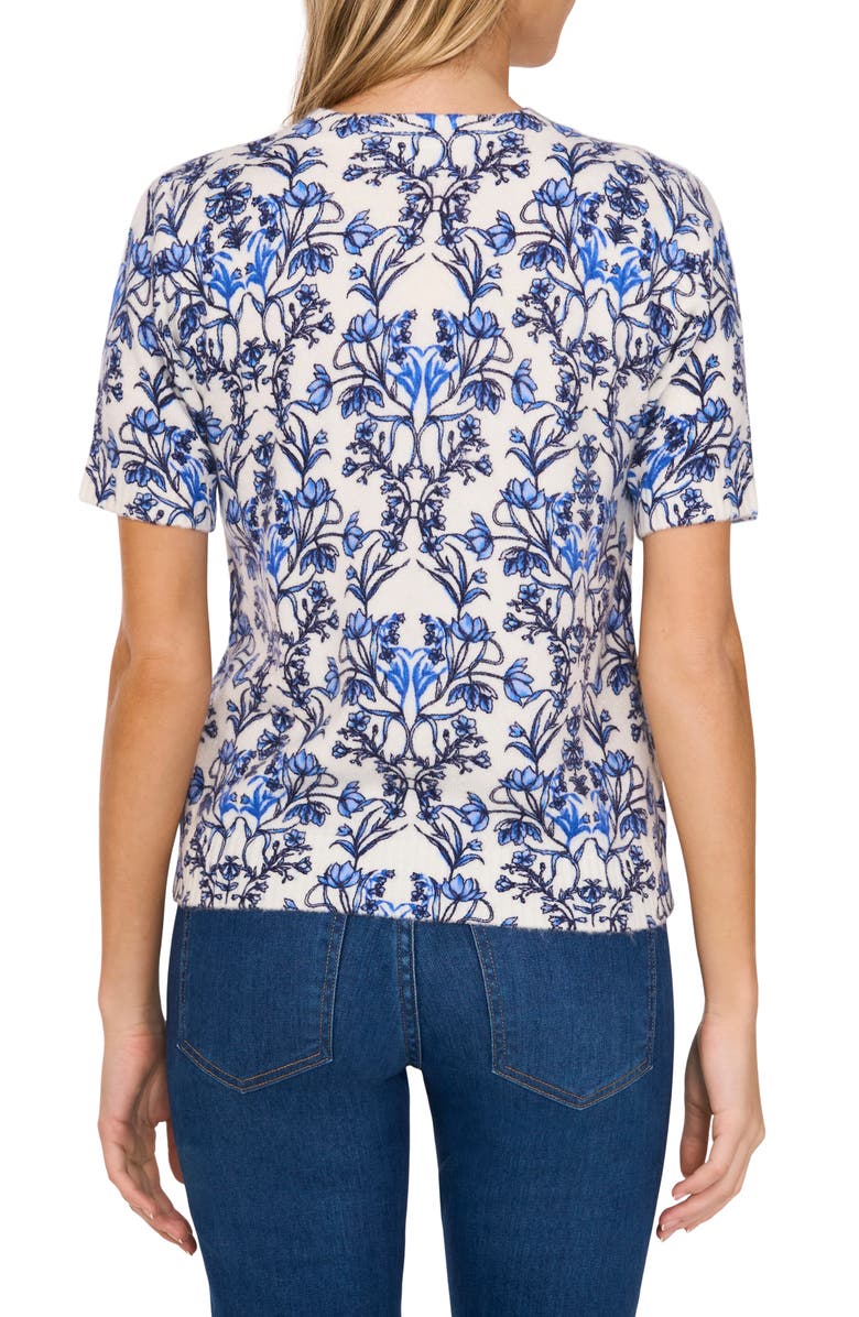CeCe Vanna Floral Short Sleeve Crop Sweater, Alternate, color, Dutch Canal