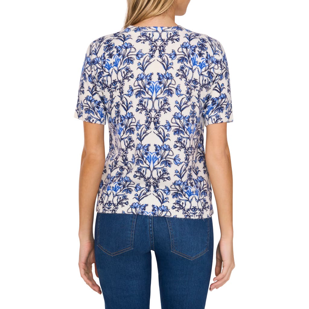 Shop Cece Floral Short Sleeve Sweater In New Ivory