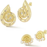 GLAZE JEWELRY Set of 2 Faux Pearl & Cubic Zirconia Shell Stud Earrings