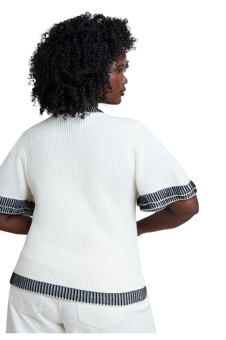 Stripe Detail Short Sleeve Sweater, Alternate, color, JET STREAM