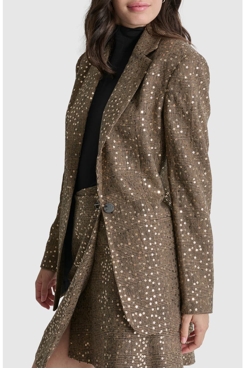 Herringbone Sequin Wool Blend Blazer, Alternate, color, BROWN MULTI