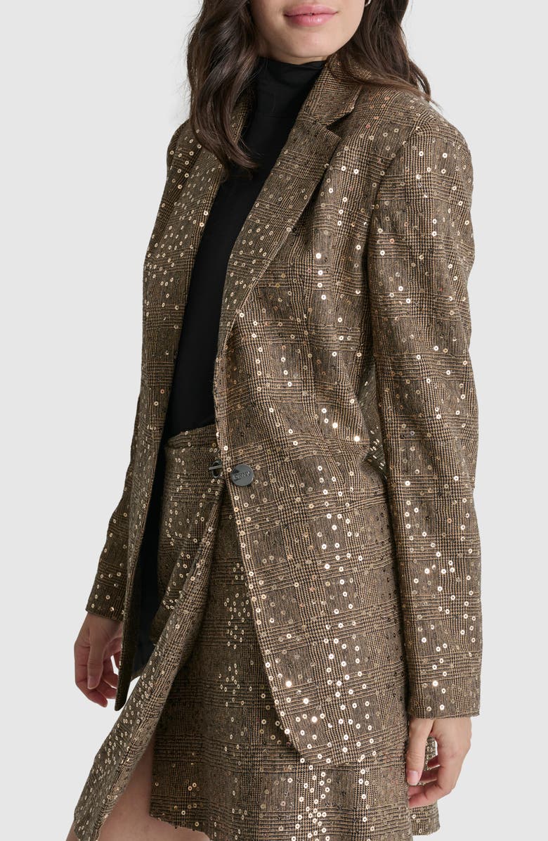 DKNY Herringbone Sequin Wool Blend Blazer, Alternate, color, 