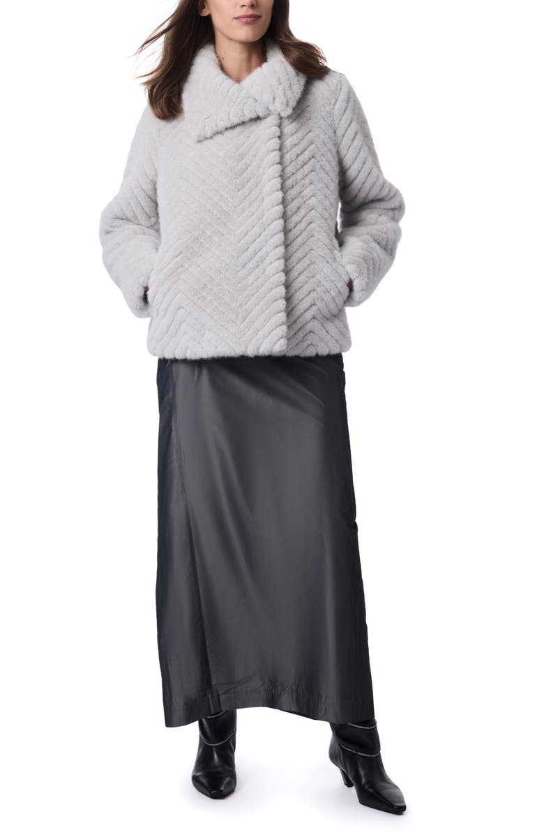Bernardo Chevron Quilted Faux Fur Jacket, Alternate, color, Ash
