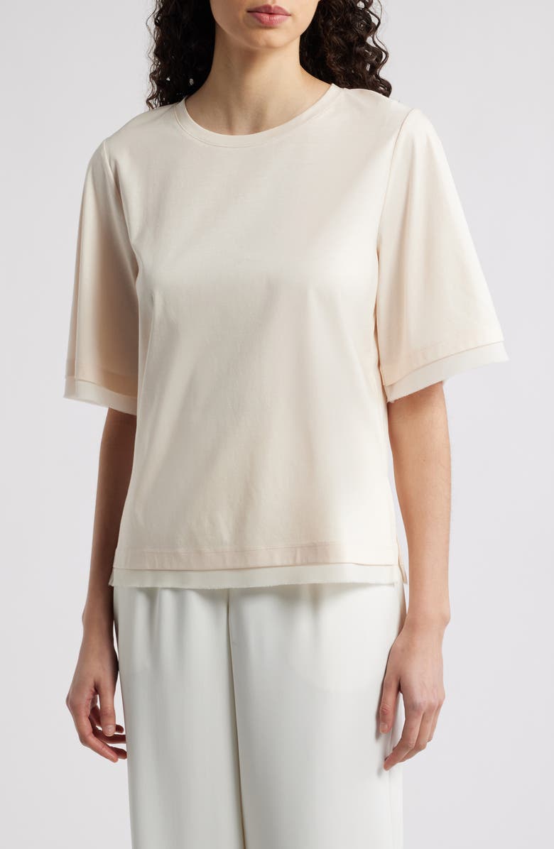 KOBI HALPERIN Chiffon Trim Cotton T-Shirt, Main, color, Ecru