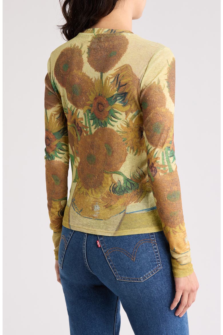 Sunflowers Long Sleeve Mesh Top, Alternate, color, YELLOW