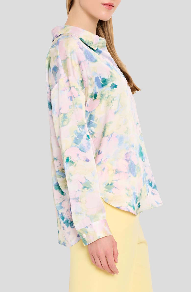 Tahari ASL Watercolor Floral Print Shirt, Alternate, color, Blush Buttercup