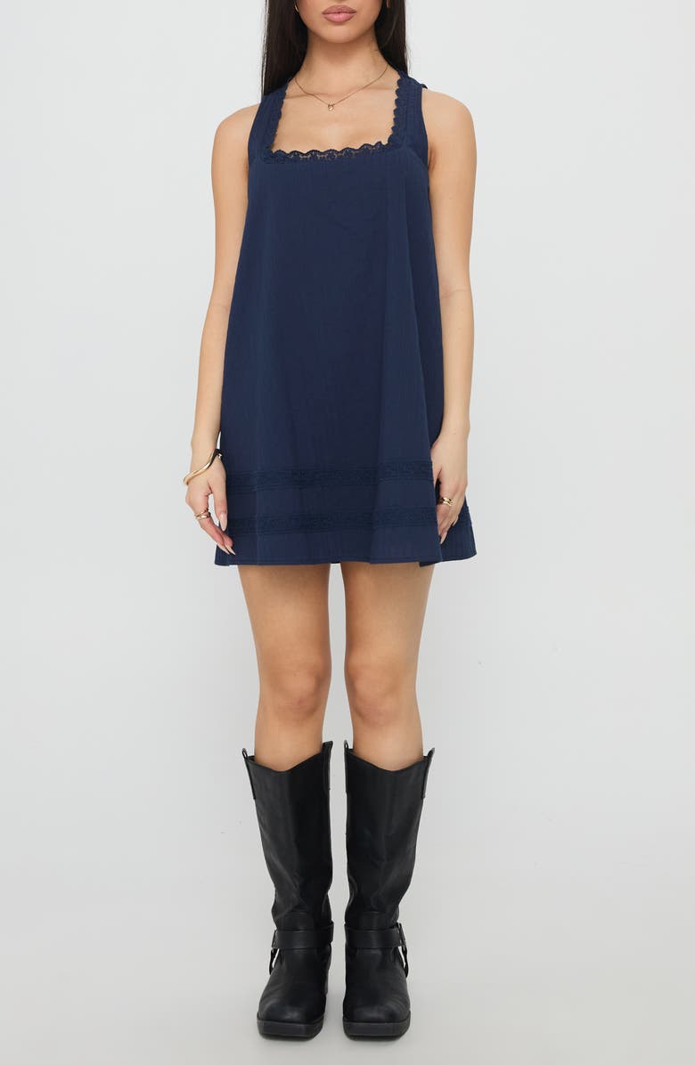 Princess Polly Alanah Sleeveless Recycled Cotton Minidress, Main, color, Navy