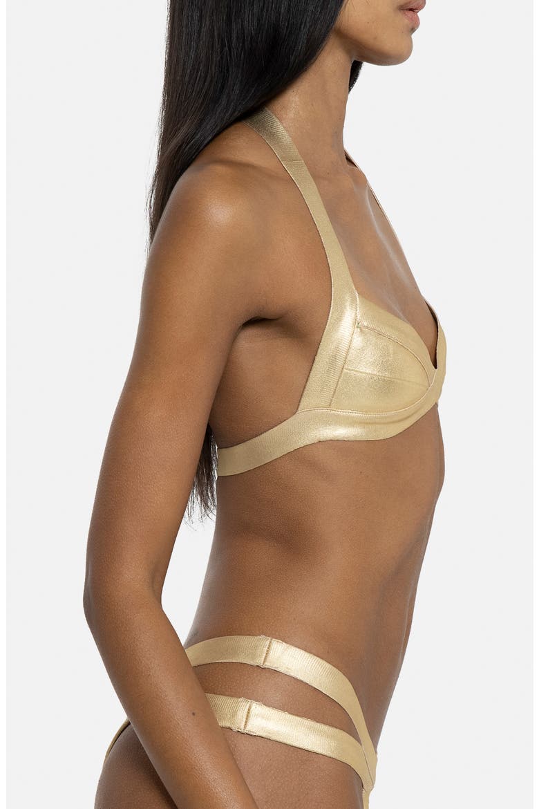 Metallic Bandage Halter Bikini Top, Alternate, color, GOLD