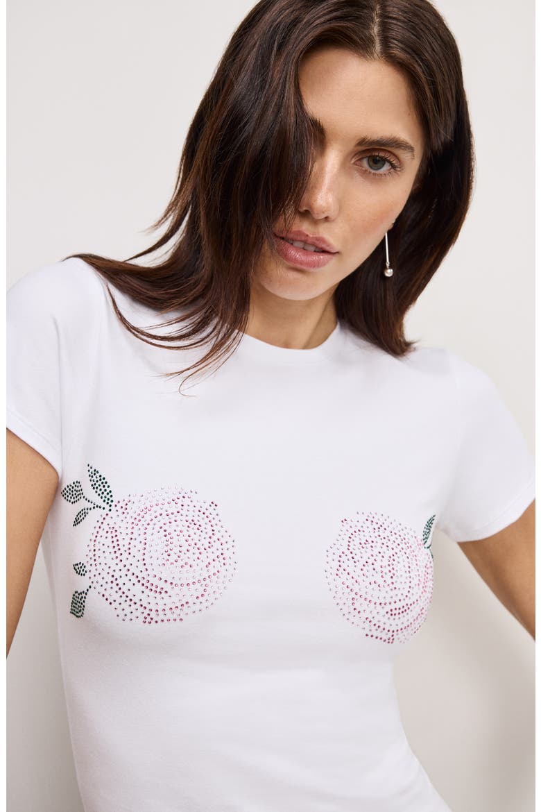 Rhinestone Stretch Cotton T-Shirt, Alternate, color, WHITE001