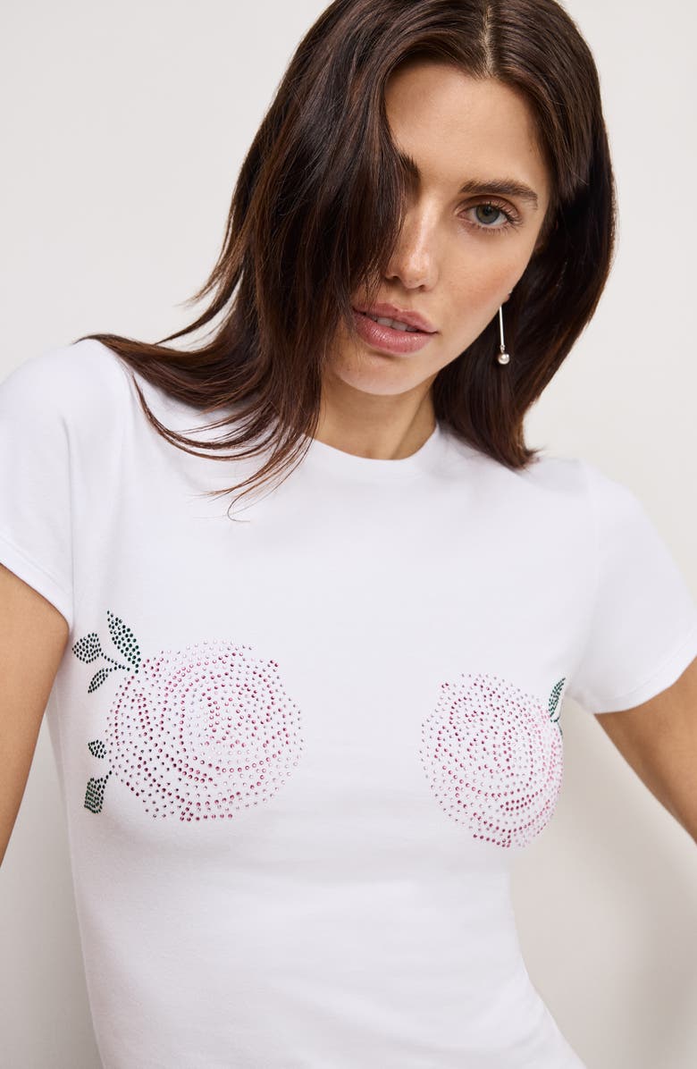 Good American Rhinestone Stretch Cotton T-Shirt, Alternate, color, White001