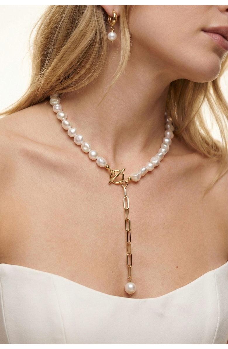 Joey Baby Morgan Pearl Necklace & Pete Drop Earring Gift Set, Alternate, color, Metallic Gold