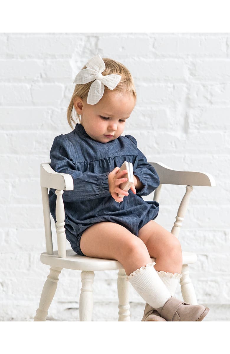 Kendi Chantal Chambray Ruffle Romper, Alternate, color, Chambray