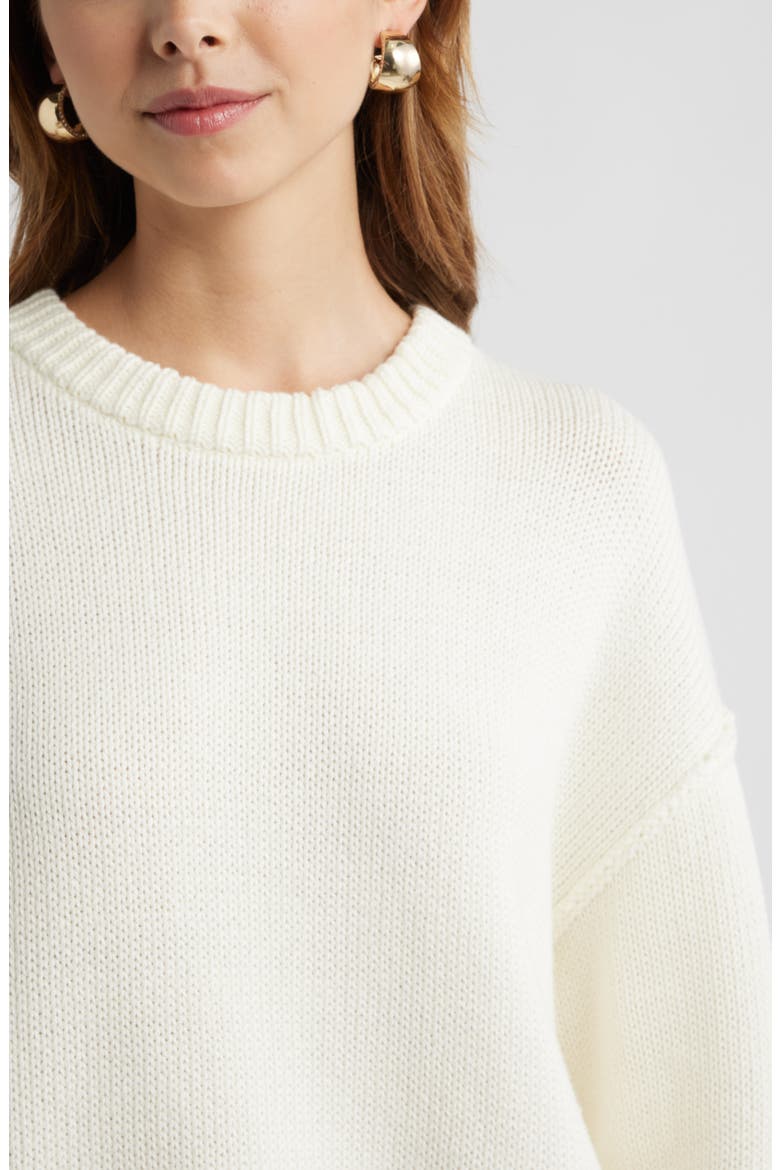 Oversize Crewneck Cotton Sweater, Alternate, color, IVORY