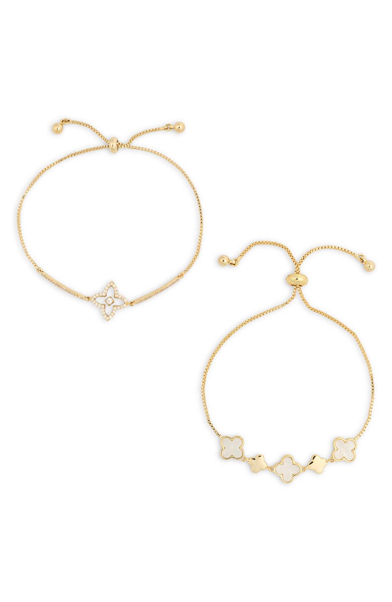 EYE CANDY LOS ANGELES Yasmin 2-Pack Cubic Zirconia & Enamel Clover Slider Bracelets, Main, color, Gold