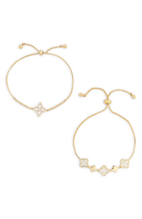Yasmin 2-Pack Cubic Zirconia & Enamel Clover Slider Bracelets
