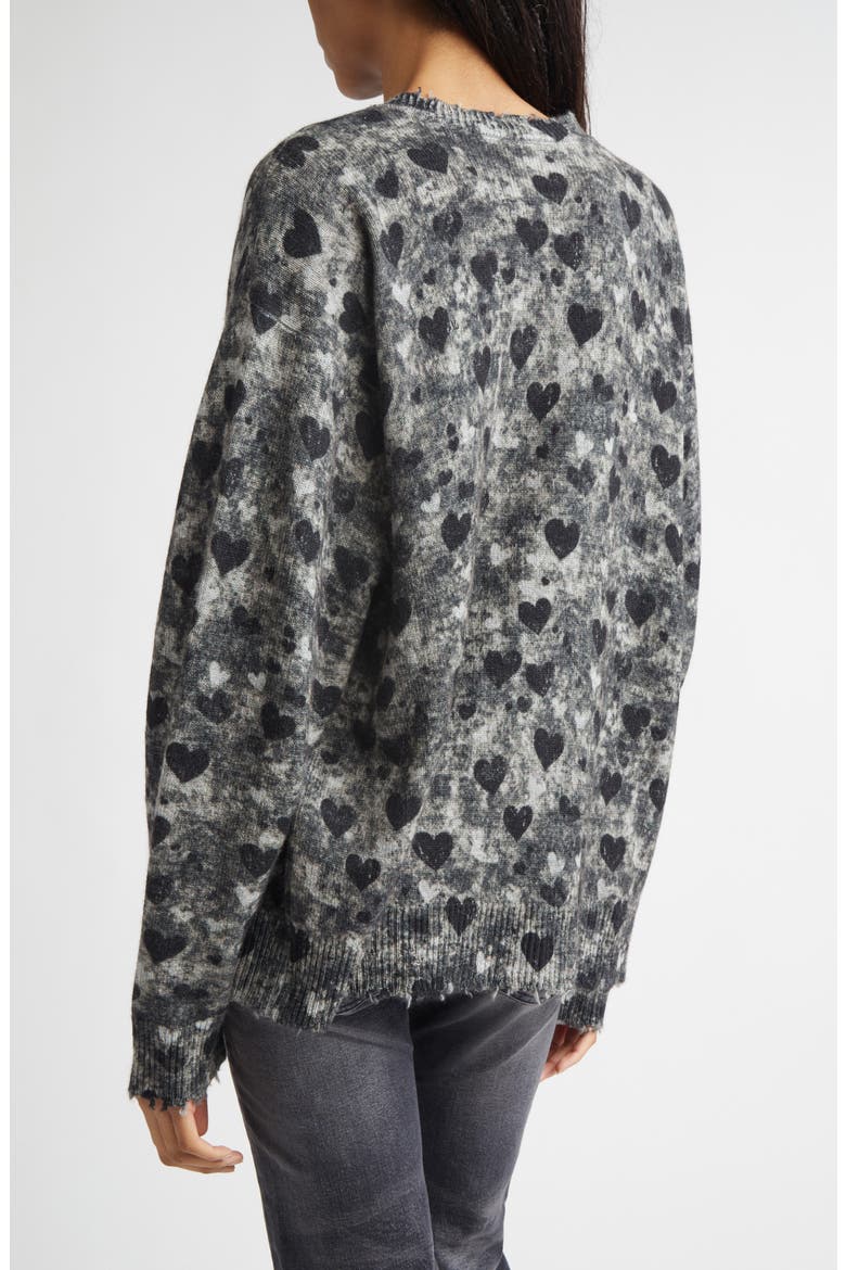 Distressed Heart Print Cashmere Sweater, Alternate, color, HEATHER GREY