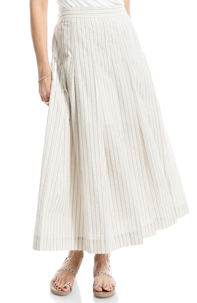 MAX STUDIO Stripe Pleated A-Line Skirt, Main, color, Khaki/White/Black Stripe
