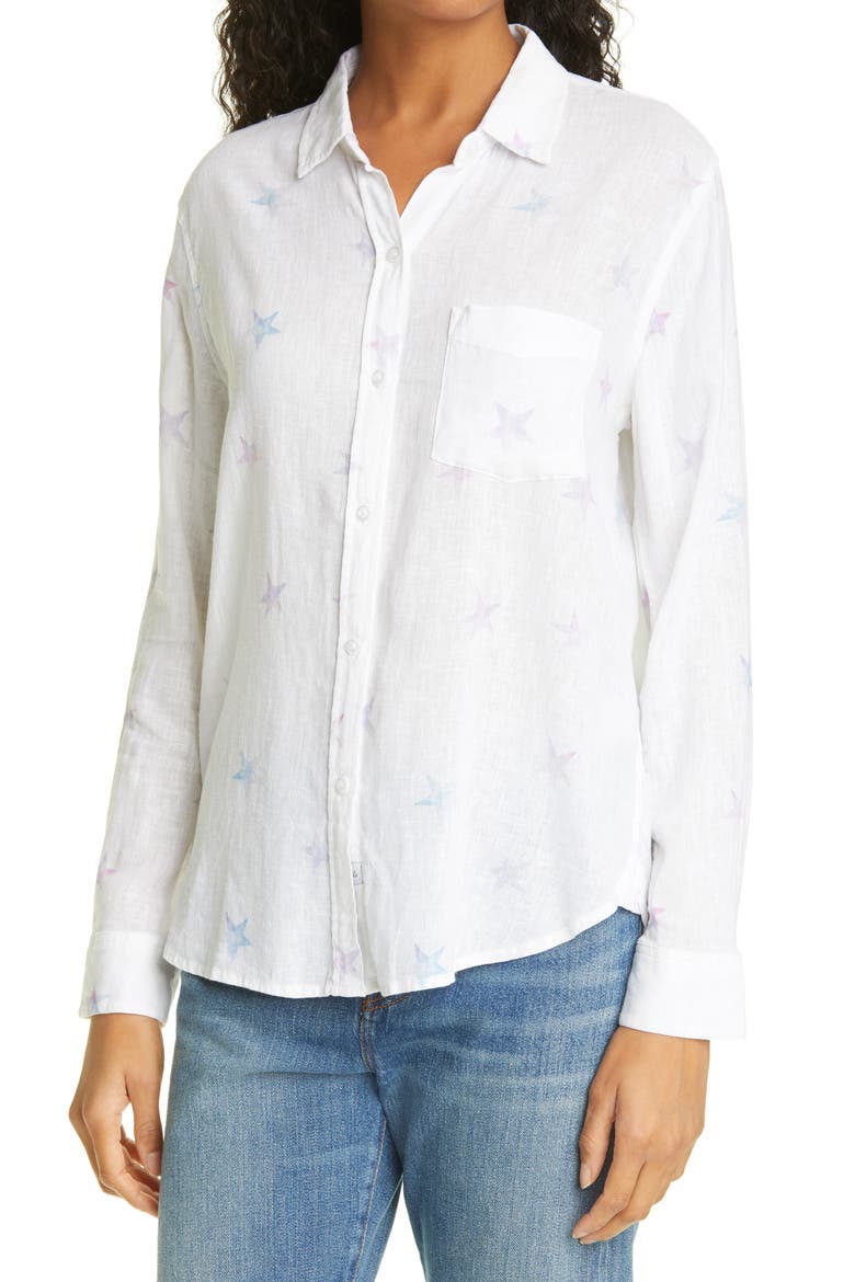 Charli Star Print Linen Blend Blouse, Alternate, color, TIE DYE STARS