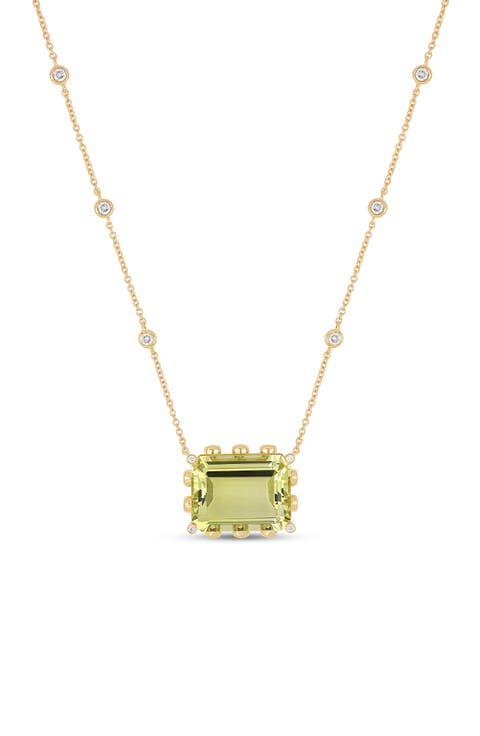 18K Gold Iris Lemon Quartz & Diamond Pendant Necklace