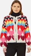 Yumi Tie Front Heart Intarsia Cardigan