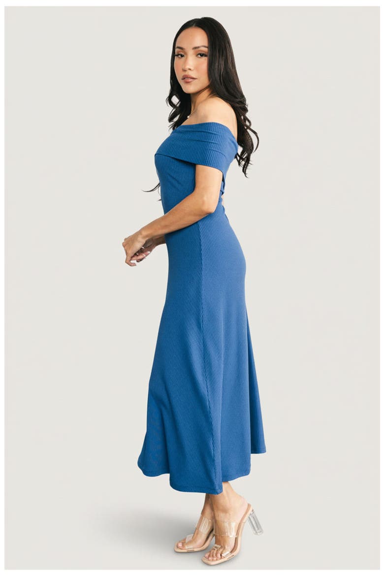 Kay Off Shoulder Midi Dress, Alternate, color, Navy