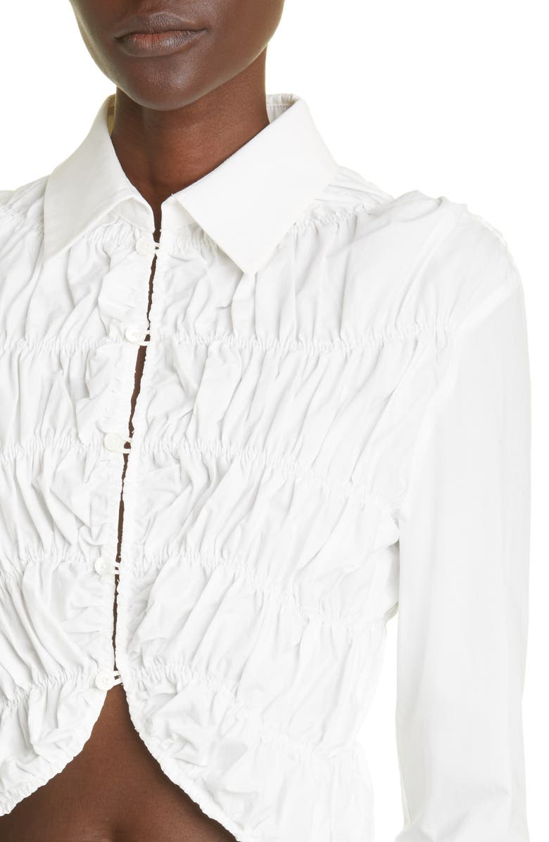 Khaite The Brena Shirred Cotton Poplin Crop Top, Alternate, color, 
