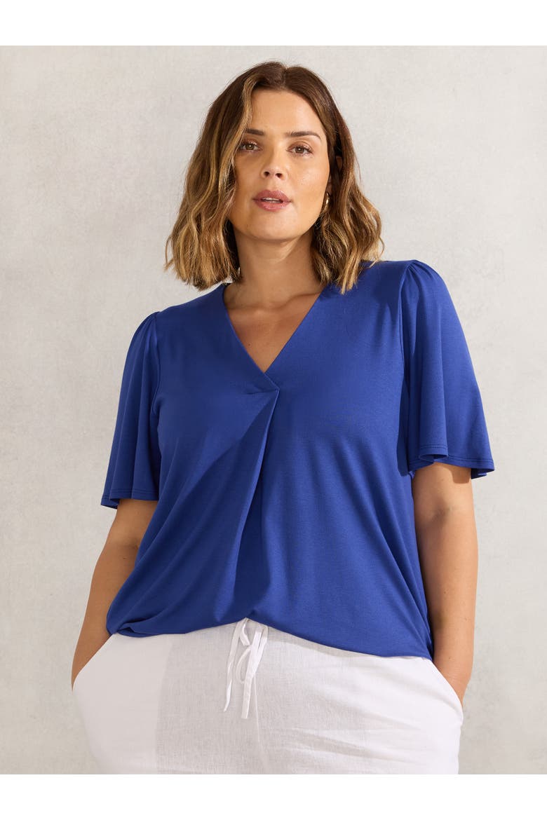 Jersey Flutter Sleeve V-Neck T-Shirt, Alternate, color, Blue