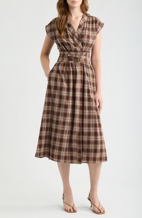 Elton Plaid Cotton Midi Dress