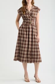 DELUC Elton Plaid Cotton Midi Dress