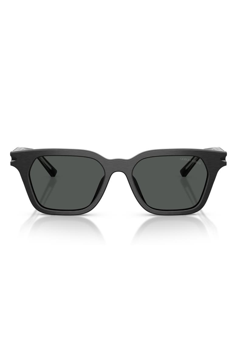 ARMANI 52mm Square Sunglasses, Main, color, Brushed Black / Dark Grey