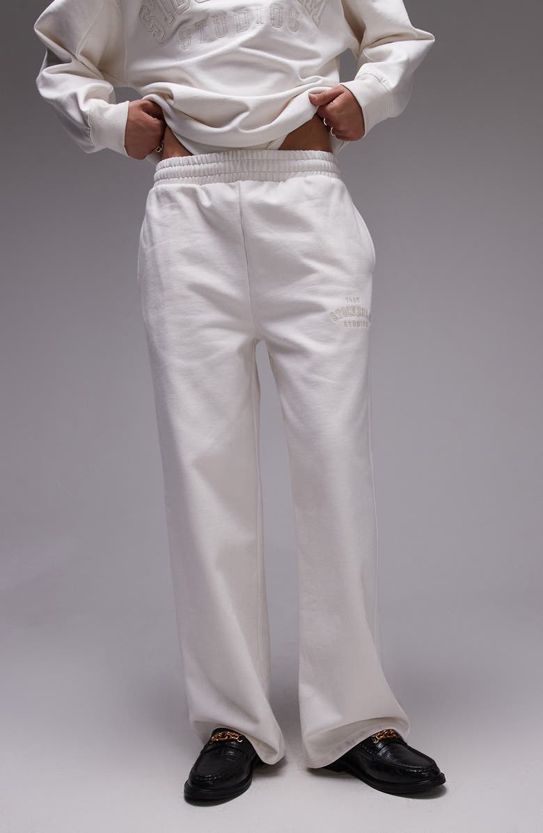 Topshop Stockholm Straight Leg Cotton Sweatpants, Main, color, Cream