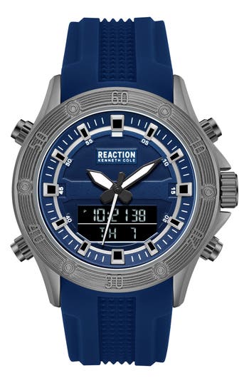 Kenneth Cole Reaction Analog-digital Silicone Strap Watch, 43mm