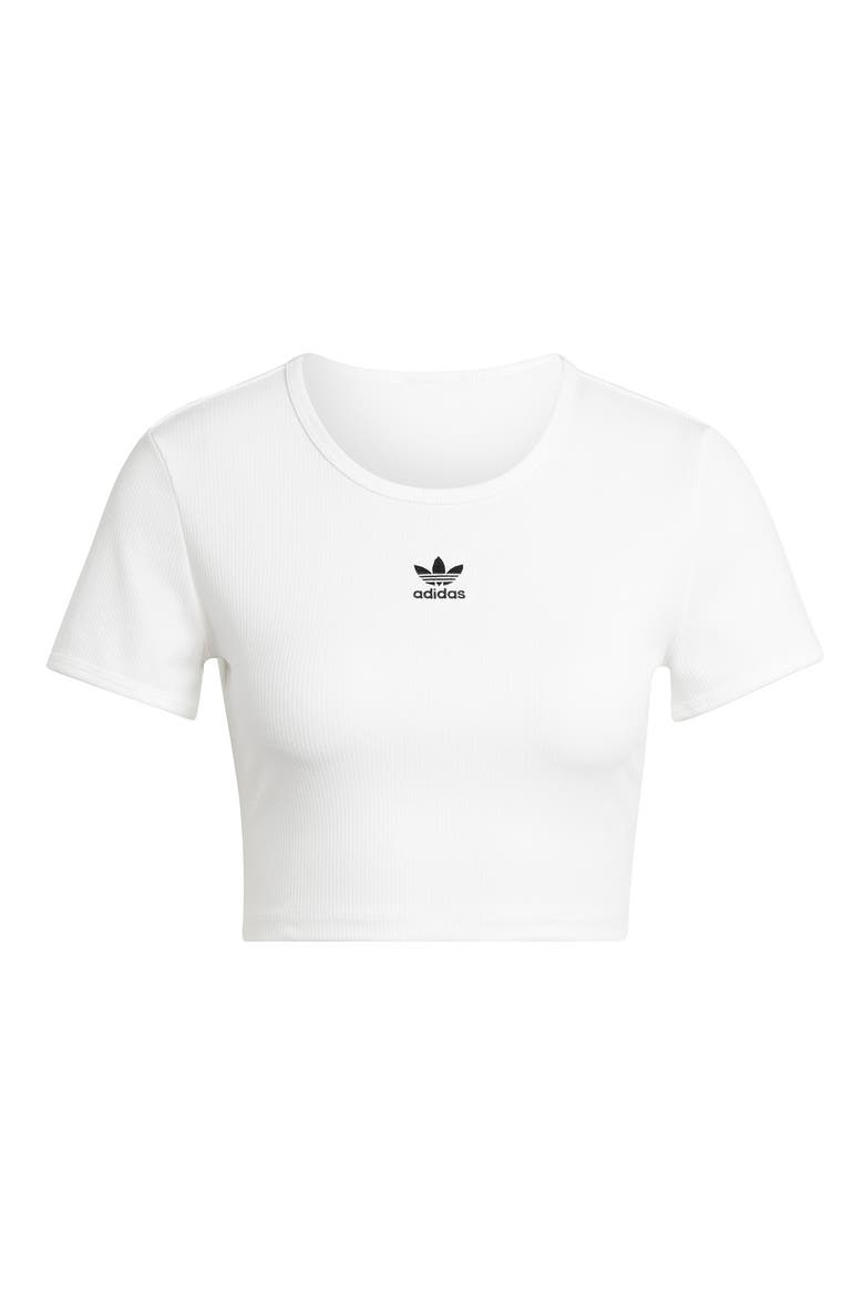 Essentials Trefoil Logo Crop Rib T-Shirt, Alternate, color, WHITE