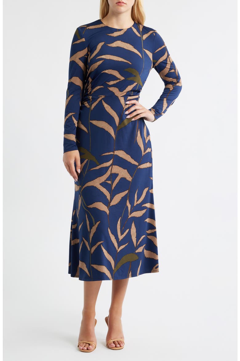 Abstract Print Long Sleeve Midi Dress, Main, color, NAVY MULTI