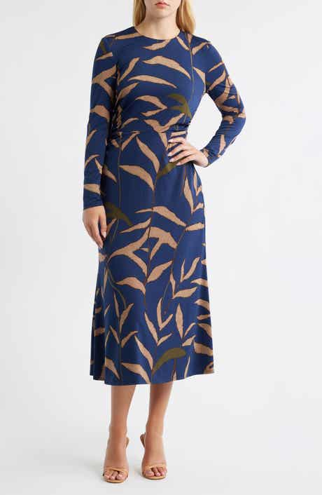 Julia Jordan Abstract Print Long Sleeve Midi Dress