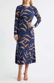 Julia Jordan Abstract Print Long Sleeve Midi Dress